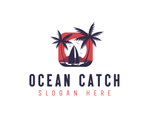 Sailboat Palm Ocean logo design