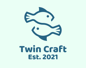 Blue Twin Fish Pisces logo design