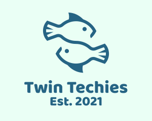 Blue Twin Fish Pisces logo design