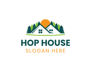 House Roof Forest Sun logo design