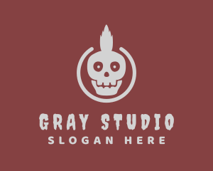 Gray Mohawk Skull logo
