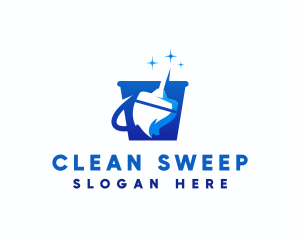 Bucket Mop Cleaning logo design