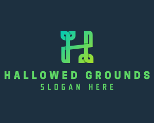 Green Sprout Letter H logo design