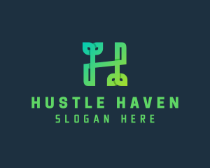 Green Sprout Letter H logo design