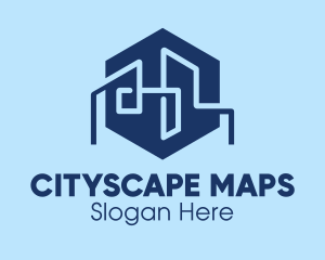 Blue Hexagon Cityscape logo design