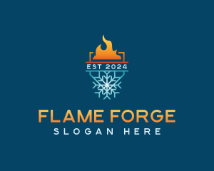 HVAC Flame Snowflake logo design