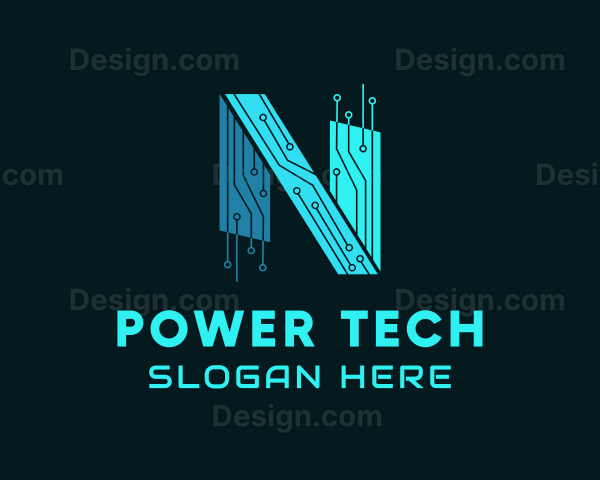 Digital Circuit Letter N Logo