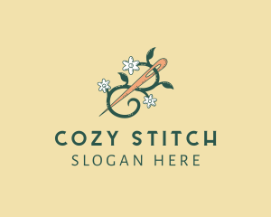 Flower Vine Needle Sewing logo design