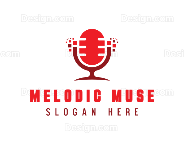 Red Digital Pixel Podcast Mic Logo