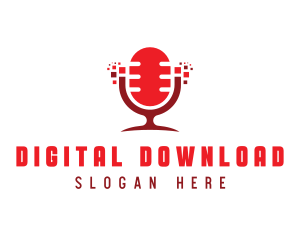 Red Digital Pixel Podcast Mic logo