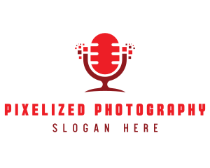 Red Digital Pixel Podcast Mic logo design