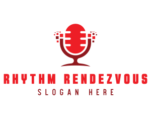 Red Digital Pixel Podcast Mic logo design