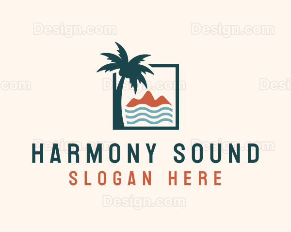 Coconut Tree Mountain Sea Logo