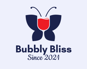 Butterfly Wine Glass  logo design