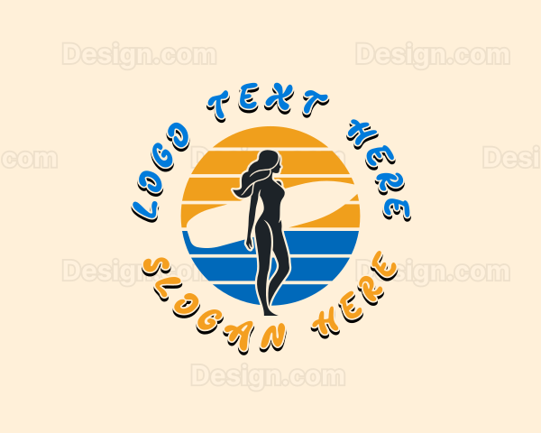 Woman Surfer Beach Logo