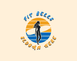 Woman Surfer Beach Logo