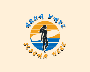 Woman Surfer Beach logo design