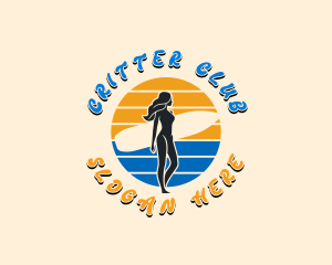 Woman Surfer Beach logo design