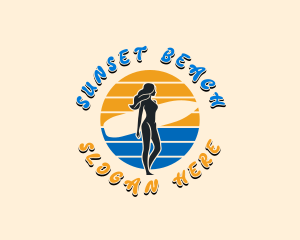 Woman Surfer Beach logo design