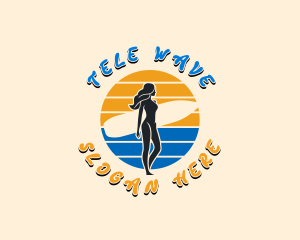 Woman Surfer Beach logo design