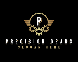 Metallic Gear Wing logo design