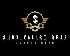 Metallic Gear Wing logo design