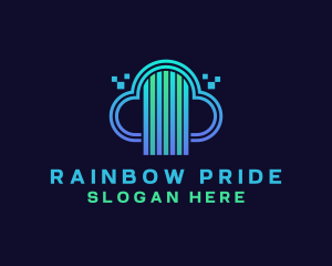 Cyber Rainbow Pixel Cloud logo design