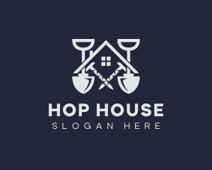 Shovel House Construction Tools logo design