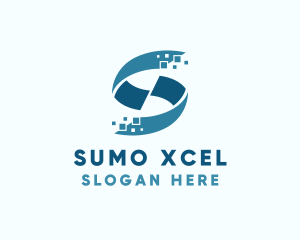 Blue Pixel Letter S logo design