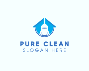 House Clean Broom Sweeper logo design