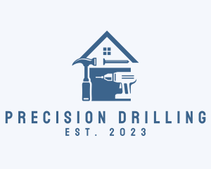 Drill Hammer Construction Tools logo design