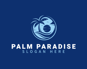 Beach Waves Palm Tree logo design