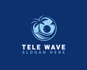 Beach Waves Palm Tree logo design