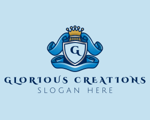 Crowned Ribbon Crest logo design