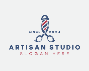 Barbershop Pole Scissors logo design