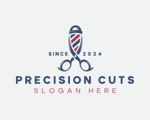 Barbershop Pole Scissors logo design