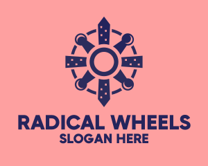 Blue Construction Wheel logo design