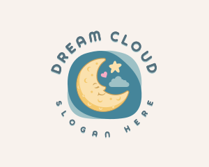 Cute Sleeping Moon logo design