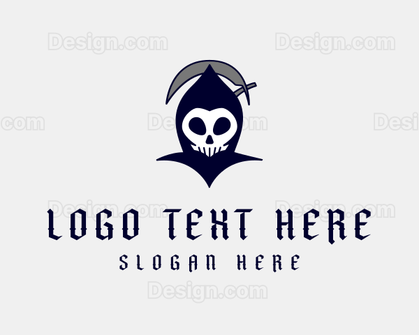 Spooky Grim Reaper Skull Logo