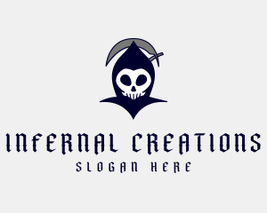 Spooky Grim Reaper Skull logo design