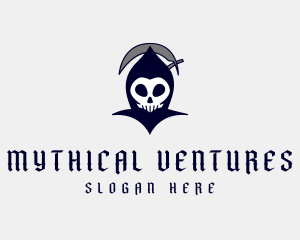 Spooky Grim Reaper Skull logo design