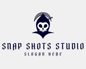 Spooky Grim Reaper Skull logo