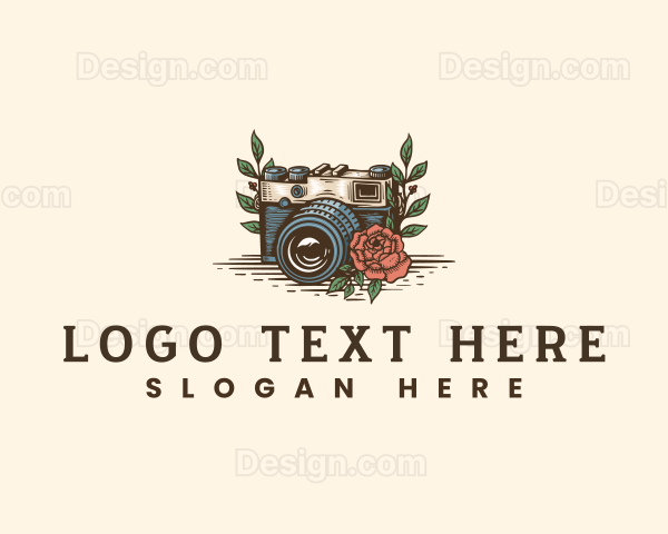 Hand Drawn Camera Floral Logo