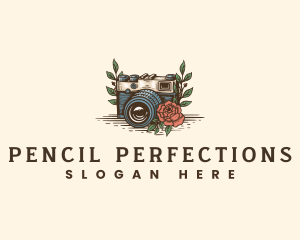 Hand Drawn Camera Floral logo