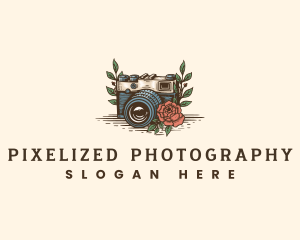 Hand Drawn Camera Floral logo design