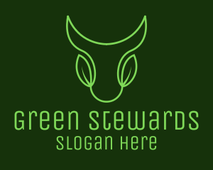 Green Leaf Bull Head logo design