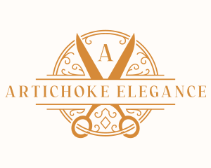 Elegant Ornament Scissors  logo design