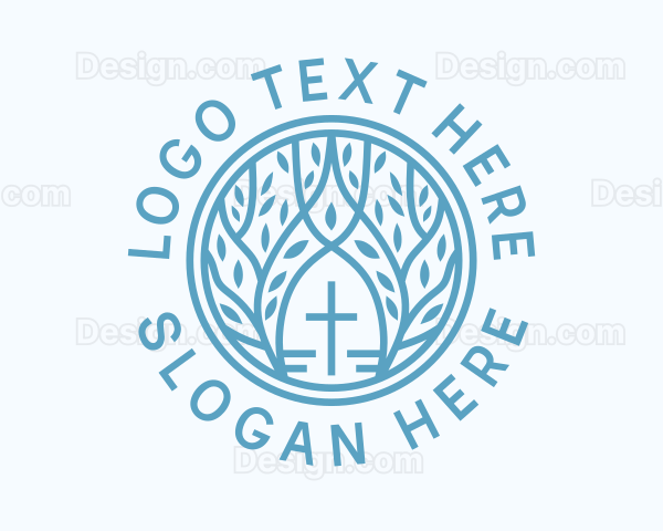 Blue Cross Tree Religion Logo