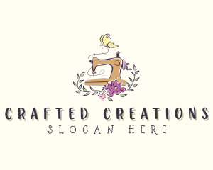 Floral Butterfly Sewing Machine logo design