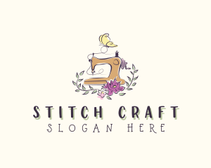 Floral Butterfly Sewing Machine logo design